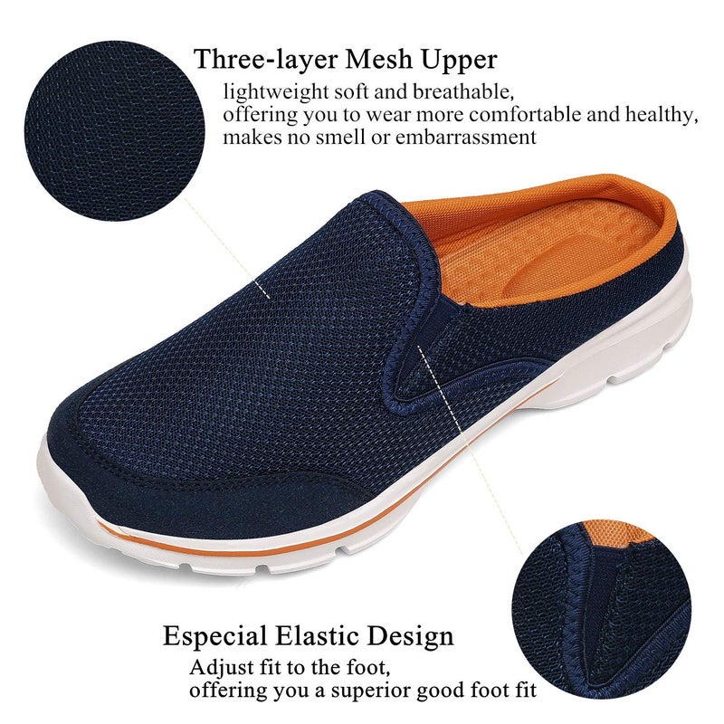 INMINPIN Unisex Slippers Casual Clog House Shoes Comfort Slip-On Walking Mules with Indoor Outdoor Anti-Skid Sole for Men and Women, Blue Orange, 9 Women/7.5 Men - Image 2